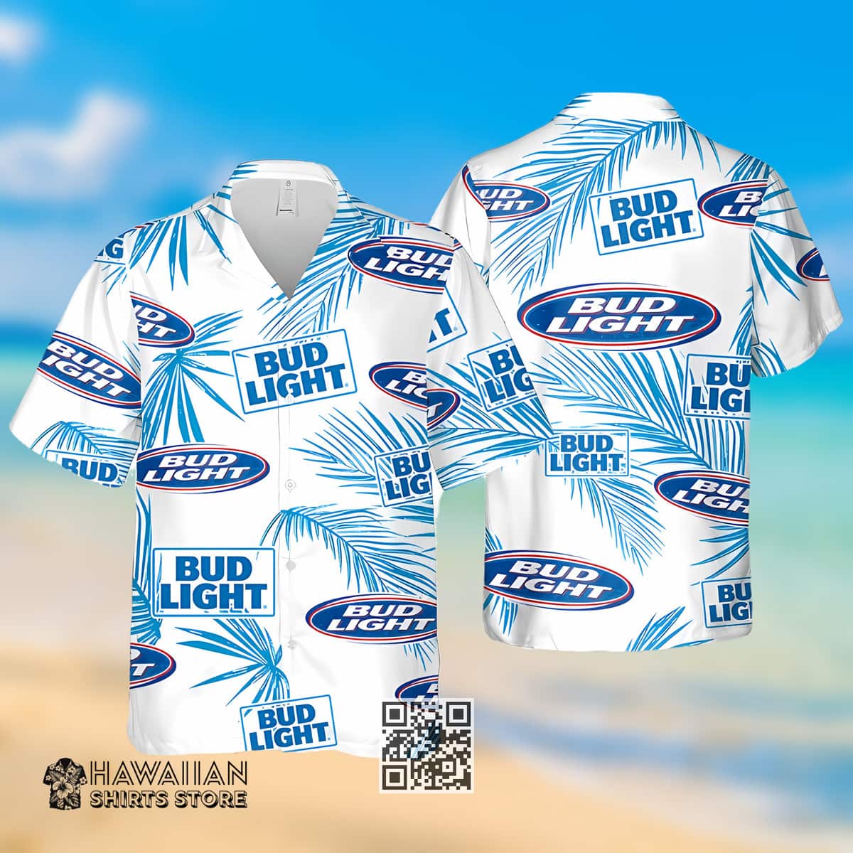Bud Light Beer Hawaiian Shirt Palm Leaves Pattern Beach Lovers Gift