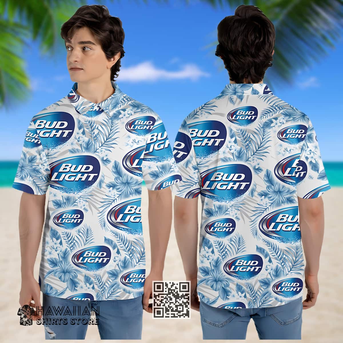 Bud Light Beer Hawaiian Shirt Tropical Flower Beach Lovers Gift