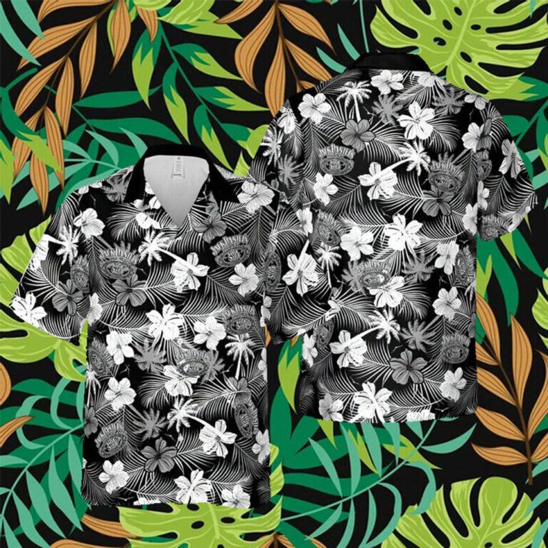 Jack Daniels Hawaiian Shirt Black And White Hibiscus Flower
