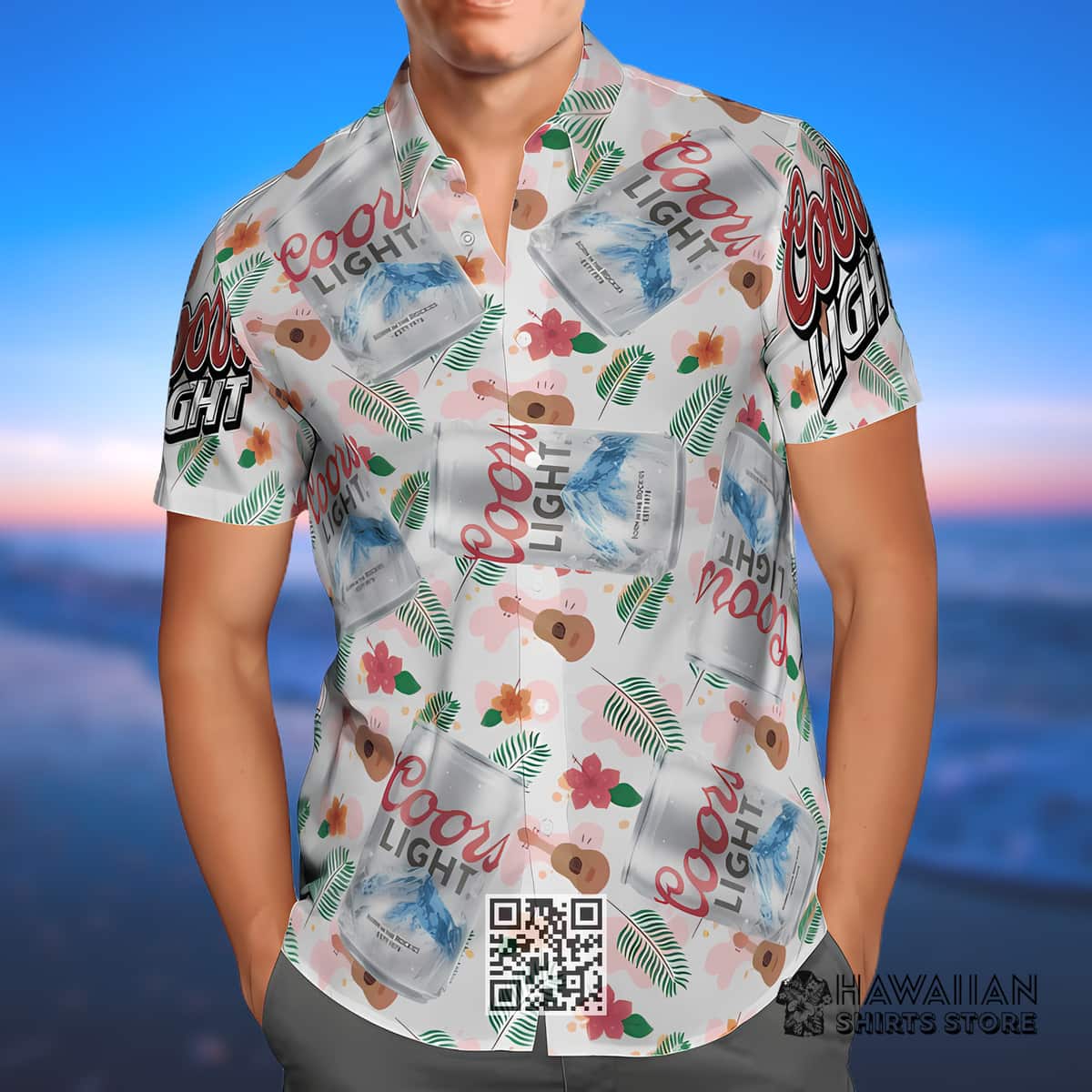 Coors Light Beer Hawaiian Shirt Floral Guitar Palm Leaf Coors Light Beer Hawaiian Shirt Floral Guitar Palm Leaf