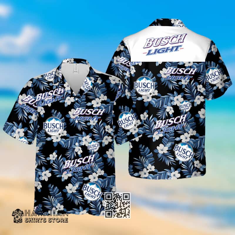 Black Aloha Busch Light Hawaiian Shirt Blue Flora Gift For Beer Lovers