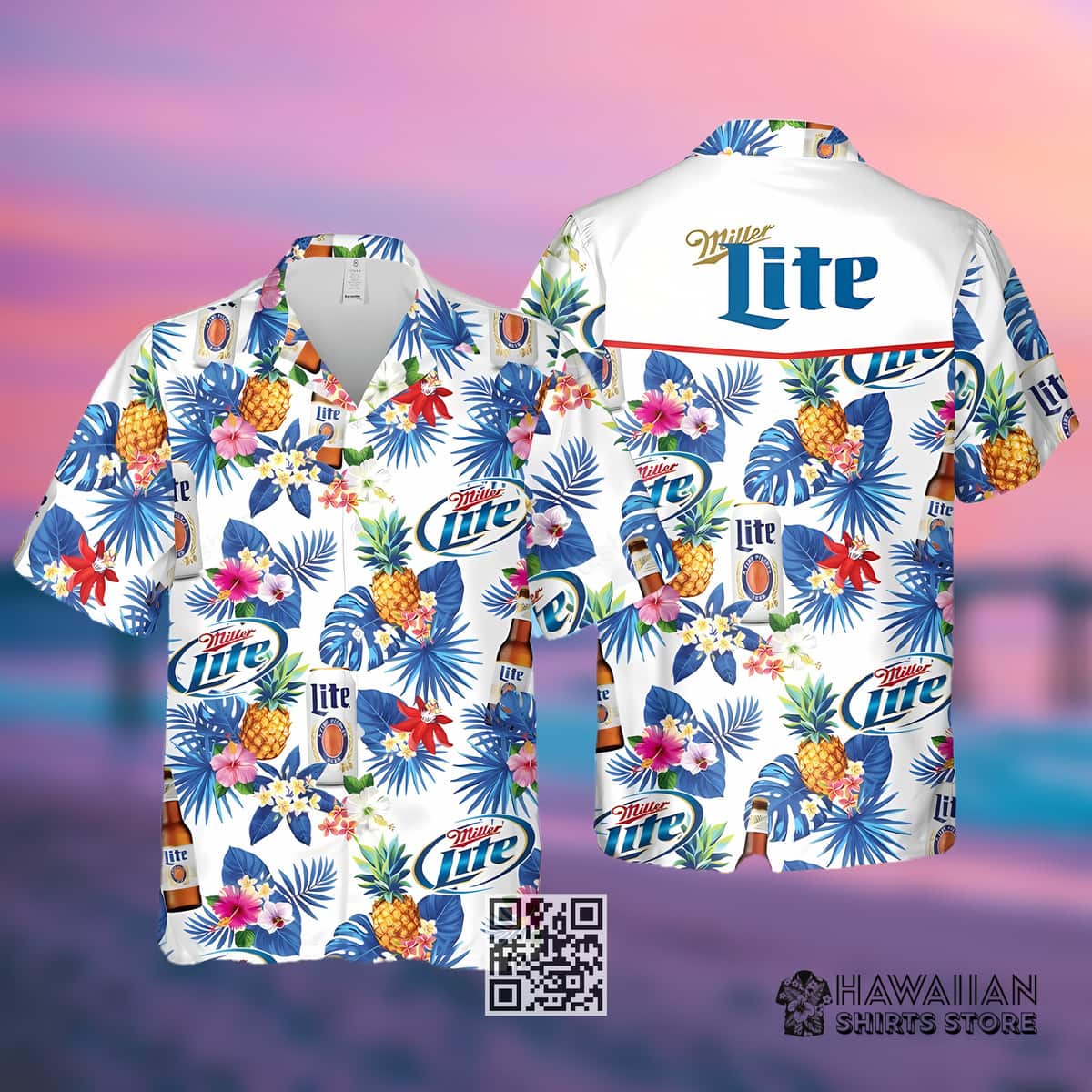 Miller Lite Hawaiian Shirt Tropical Flowers Pineapples Gift For Beer Lovers