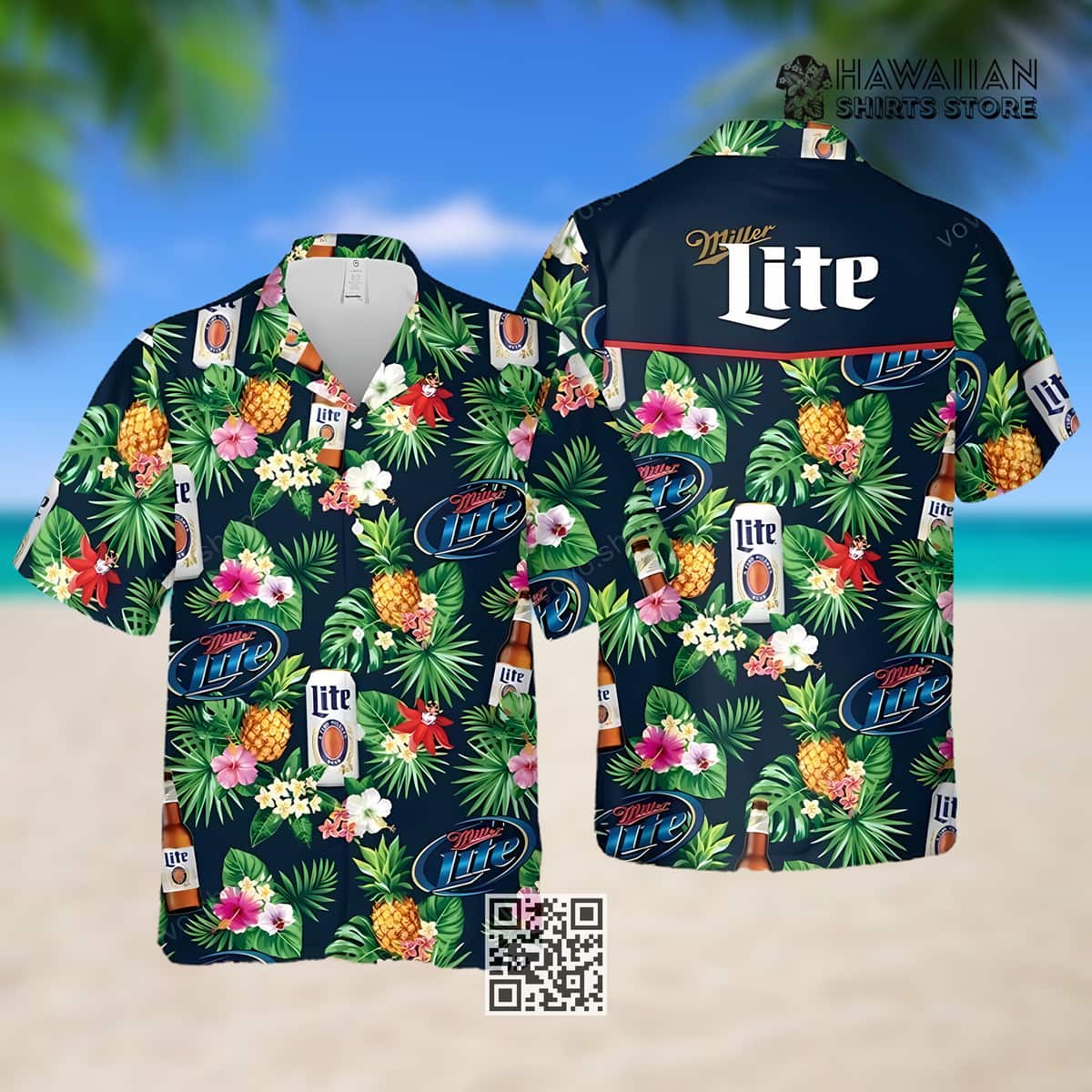 Miller Lite beer Hawaiian Shirt Tropical Flowers Hawaii Gift