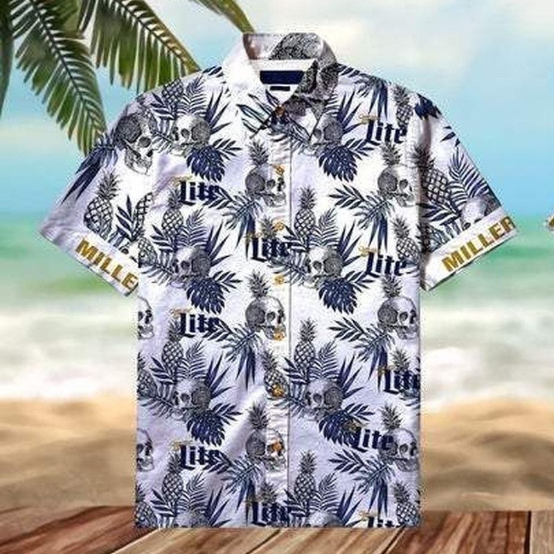 Miller Lite Beer Hawaiian Shirt Skulls And Pineapples Gift For Someone Going To Hawaii