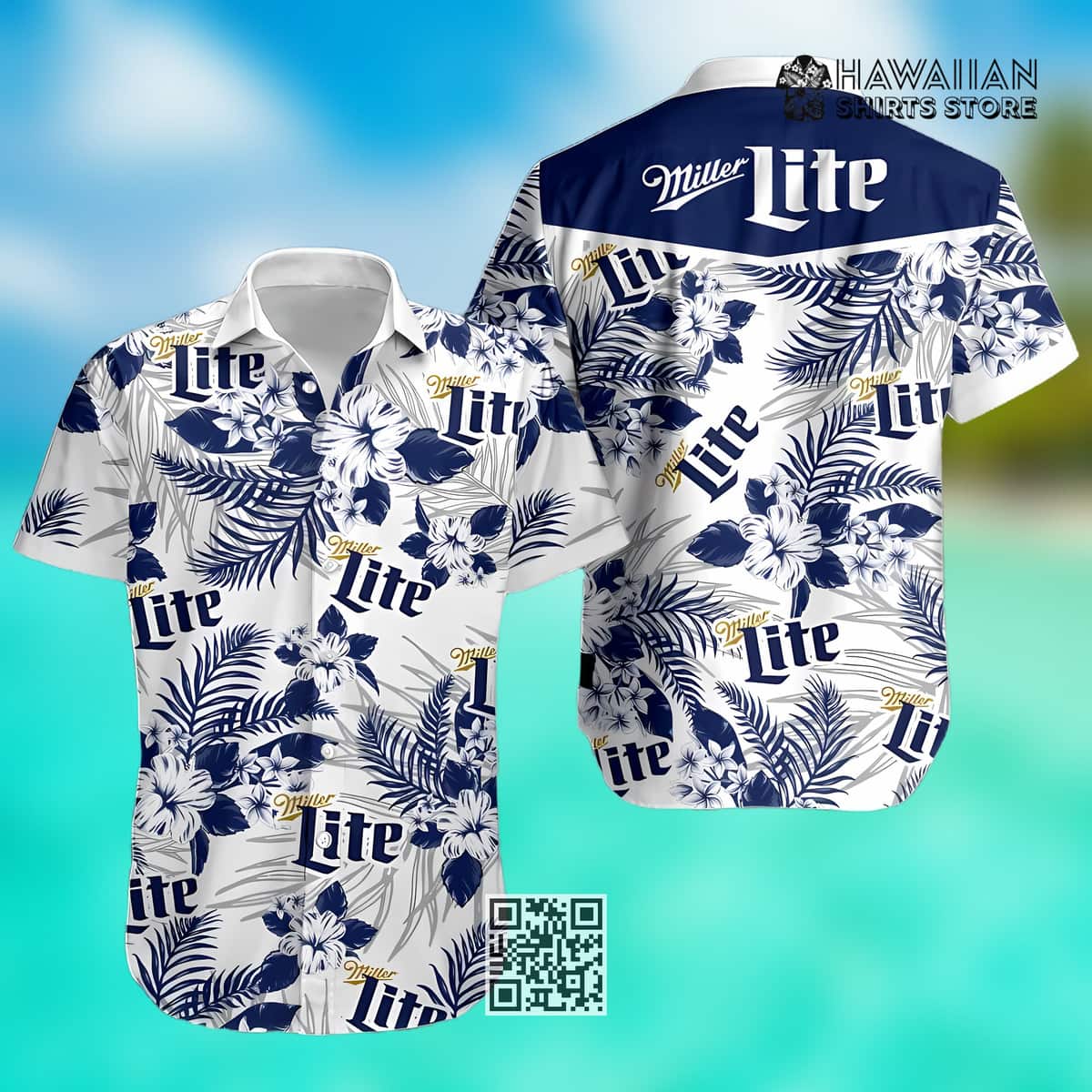 Miller Lite Hawaiian Shirt Hibicus Flowers Beer Gift For Beach Lovers