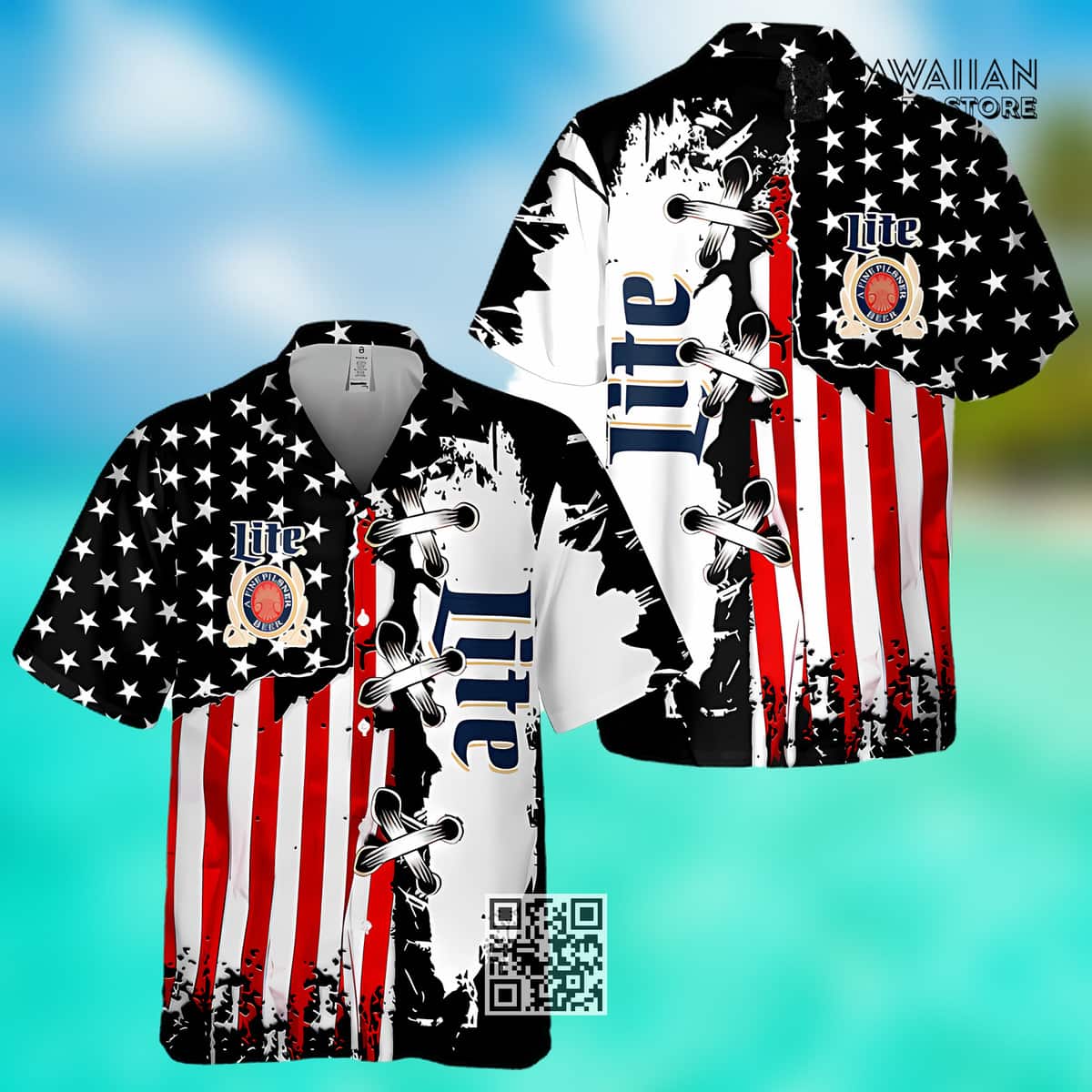 Miller Lite Hawaiian Shirt Vintage USA Flag Gift For Beer Drinkers Miller Lite Hawaiian Shirt Vintage USA Flag Gift For Beer Drinkers