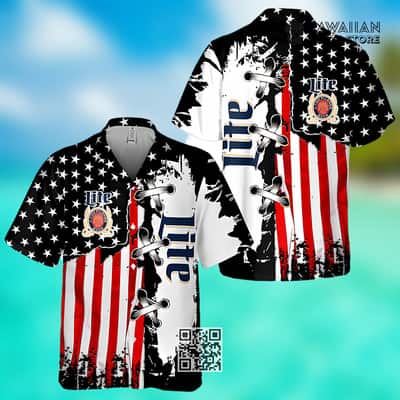 Miller Lite Hawaiian Shirt Vintage USA Flag Gift For Beer Drinkers