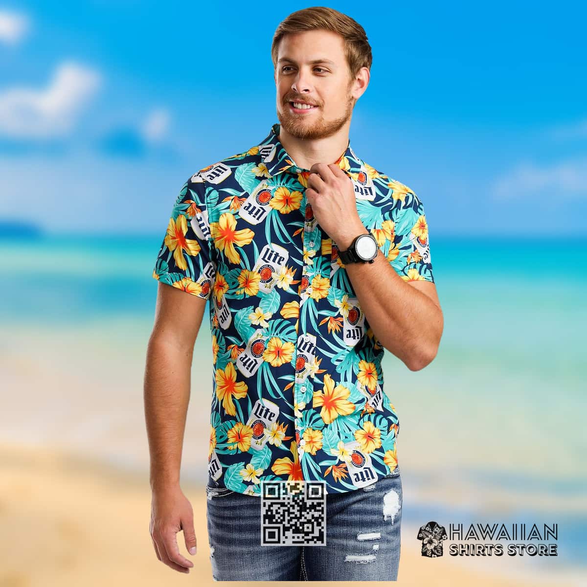 Miller Lite Hawaiian Shirt Colorful Tropical Flora For Beer Lovers