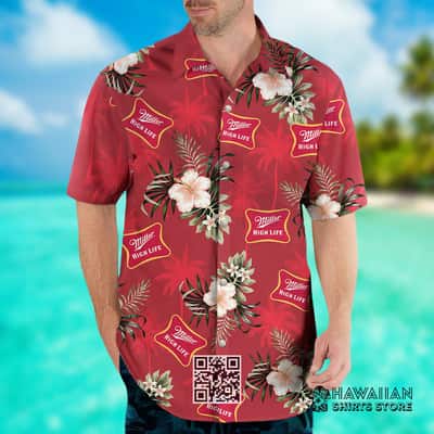 Red Aloha Miller High Life Hawaiian Shirt White Flowers Gift For Beach Lovers Red Aloha Miller High Life Hawaiian Shirt White Flowers Gift For Beach Lovers