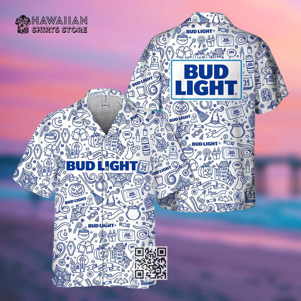 Halloween Doodle Art Bud Light Hawaiian Shirt Halloween Doodle Art Bud Light Hawaiian Shirt