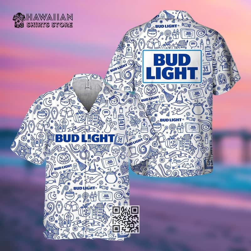 Halloween Doodle Art Bud Light Hawaiian Shirt Halloween Doodle Art Bud Light Hawaiian Shirt