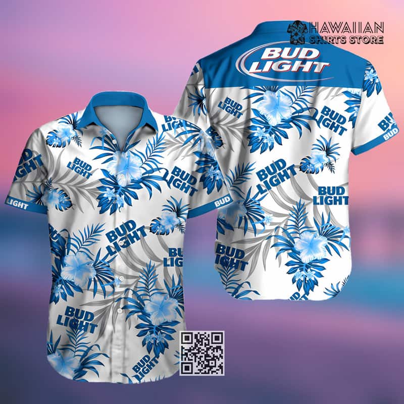 Bud Light Hawaiian Shirt Blue Tropical Flora Gift For Beer Lovers Bud Light Hawaiian Shirt Blue Tropical Flora Gift For Beer Lovers