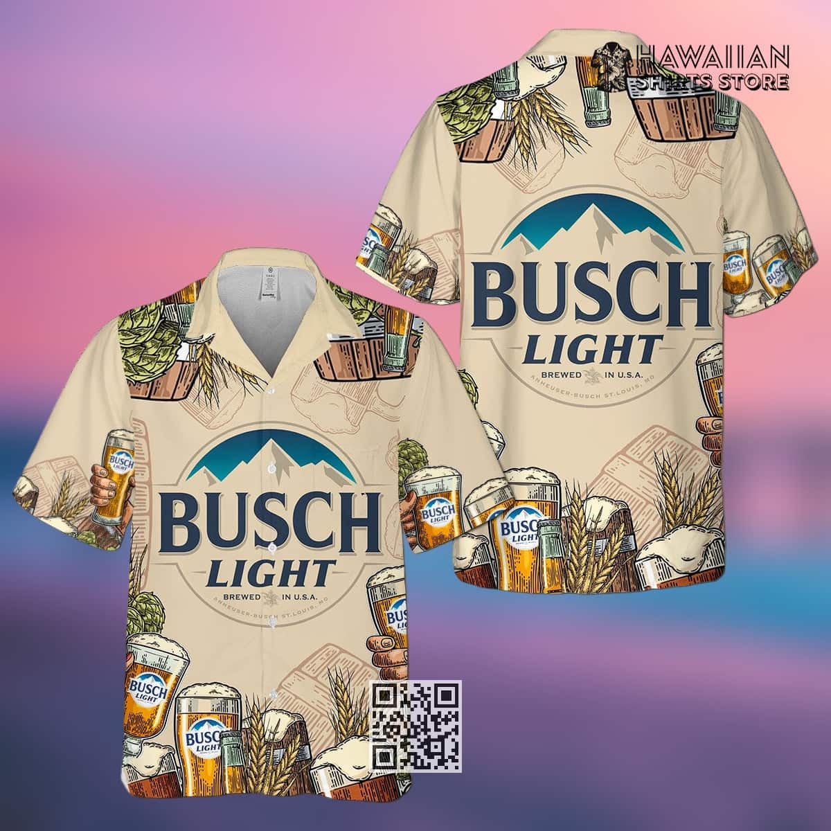 Retro Busch Light Beer Hawaiian Shirt Brewed In USA
