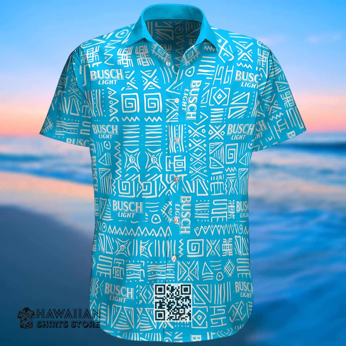 Busch Light Hawaiian Shirt Blue Tribal Pattern