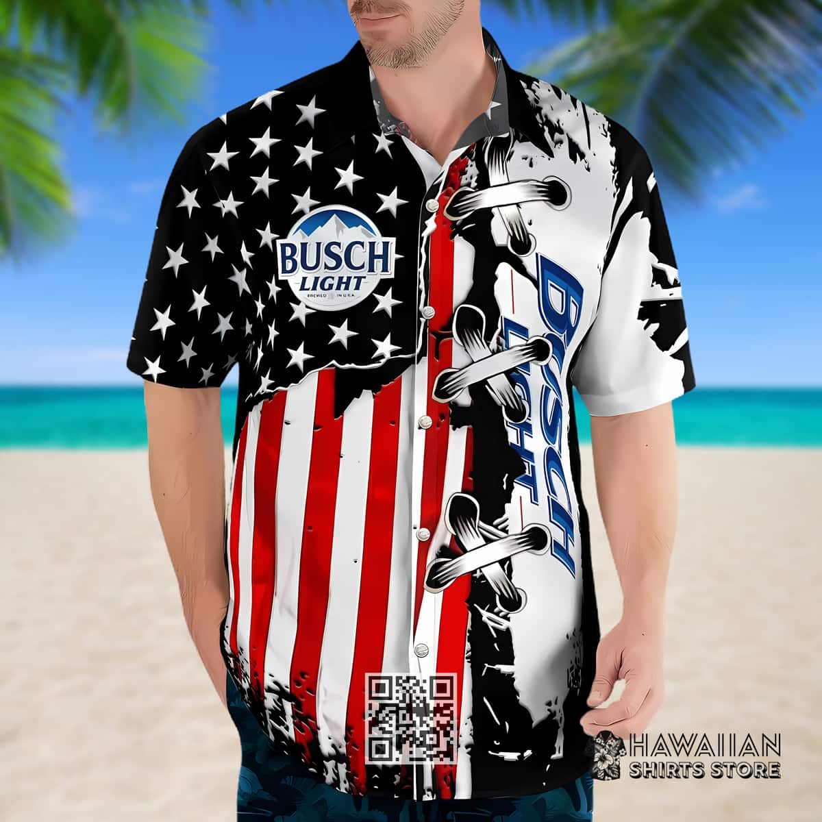 Busch Light Hawaiian Shirt Special American Flag Hawaii Vacation Gift