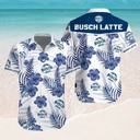 Busch Latte Hawaiian Shirt Blue Hibiscus Flowers Beach Lovers Gift