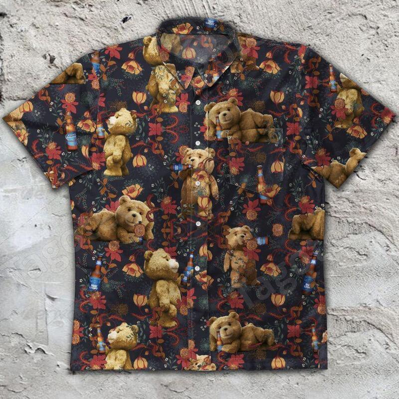 Funny Ted Bear Drinking Bud Light Beer Hawaiian Shirt