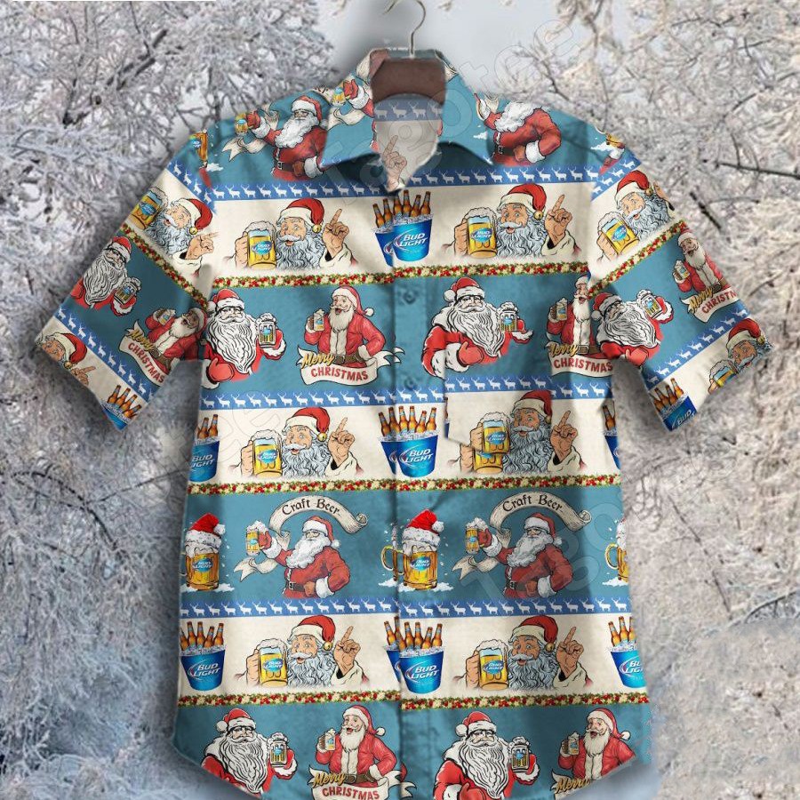 Santa Claus With Bud Light Hawaiian Shirt Christmas Gift For Beer Lovers
