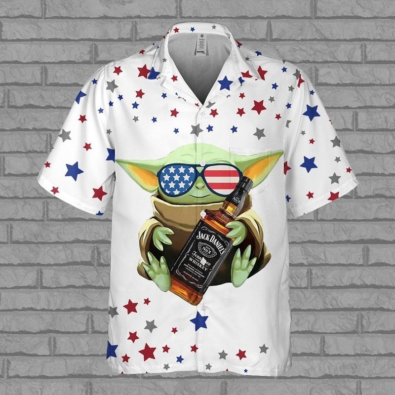 Star Wars Baby Yoda Loves Jack Daniels Hawaiian Shirt 4th Of July