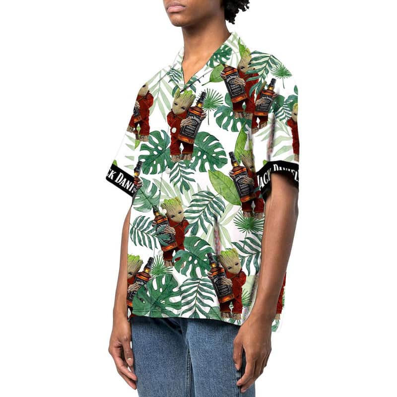 Marvel Groot Loves Jack Daniels Hawaiian Shirt Tropical Palm Leaves