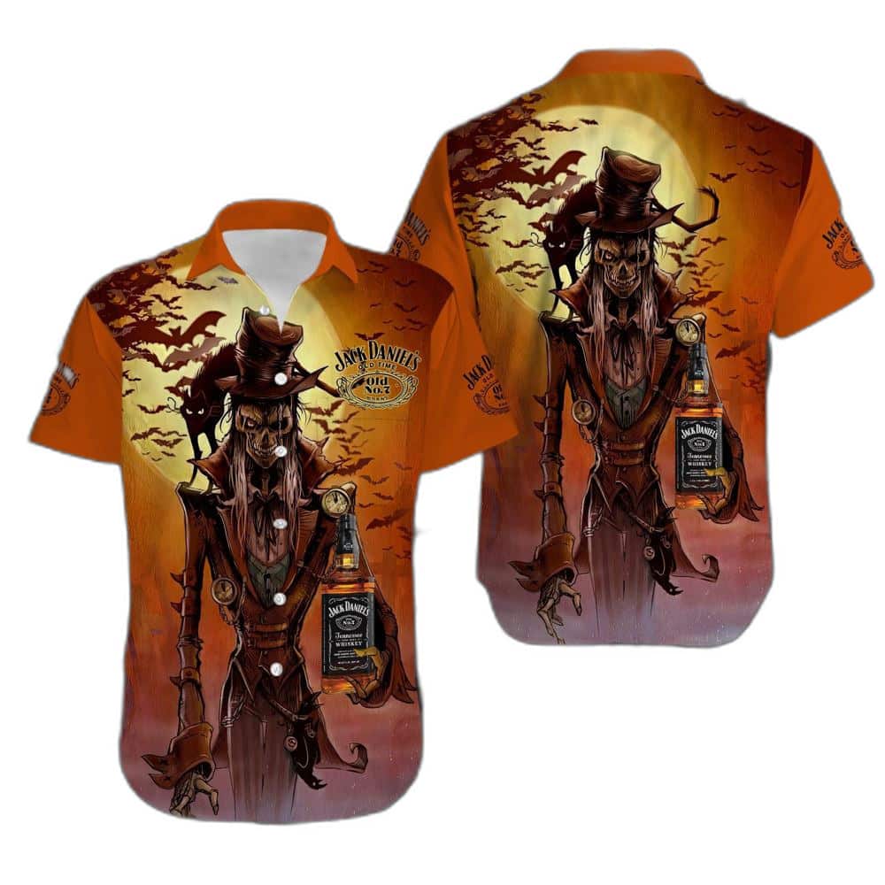 Spooky Skeleton Jack Daniels Tennessee Whiskey Hawaiian Shirt Gift For Whiskey Lovers