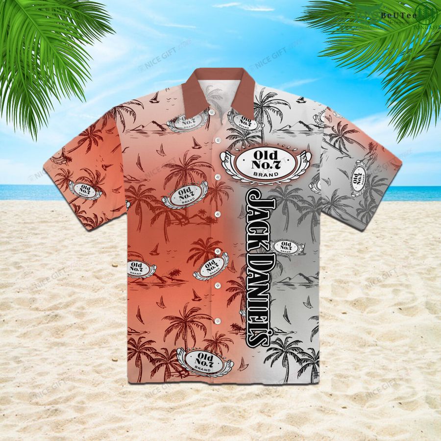 Vintage Jack Daniels Hawaiian Shirt Tropical Coconut Tree