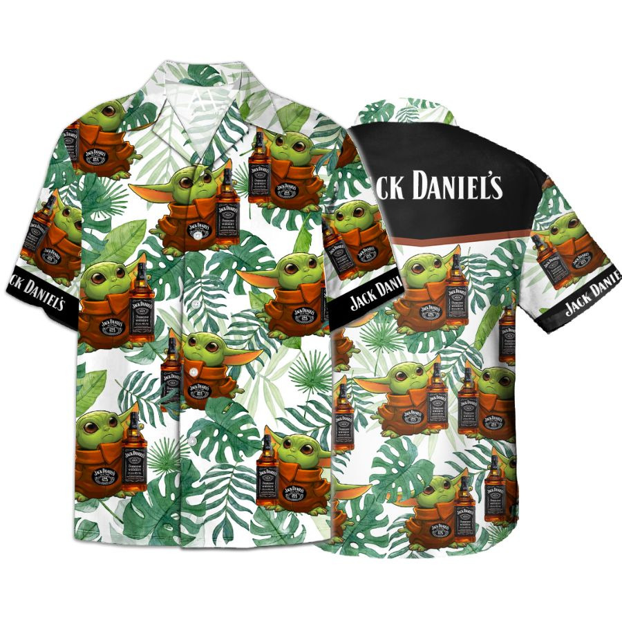 Cute Star Wars Baby Yoda Loves Jack Daniels Hawaiian Shirt Gift For Whiskey Lovers