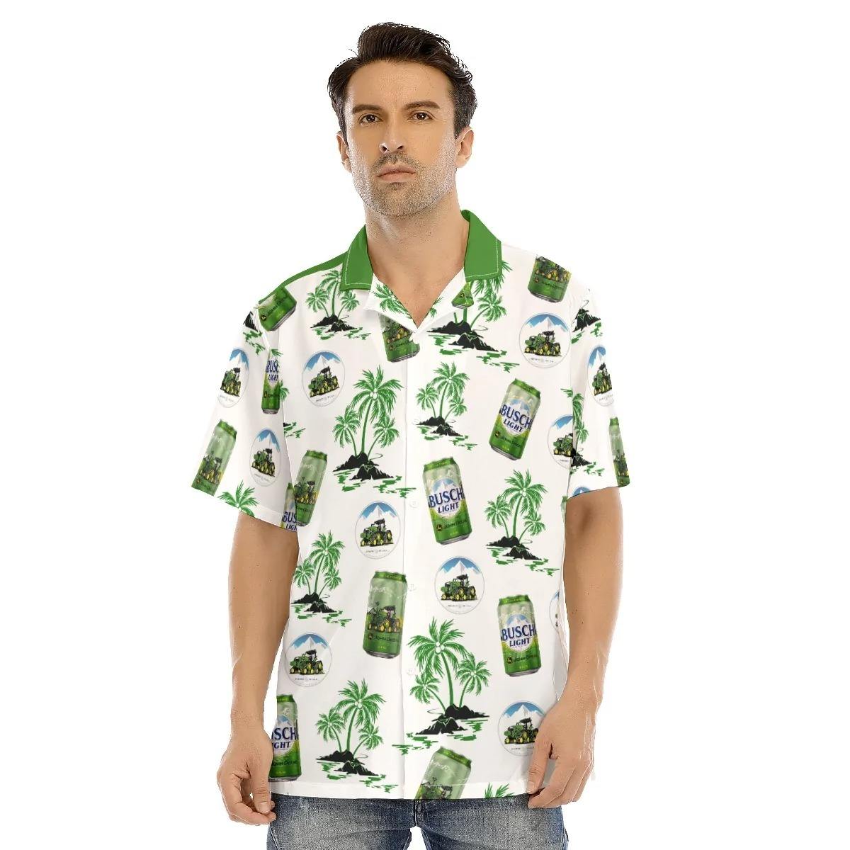 Busch Light John Deere Hawaiian Shirt Tropical Coconut Tree For The Farmers