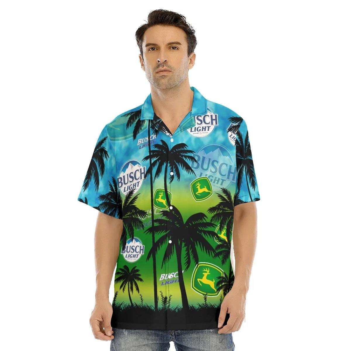 Summer Vibes John Deere Busch Light For The Farmers Palm Tree Island Hawaiian Shirt