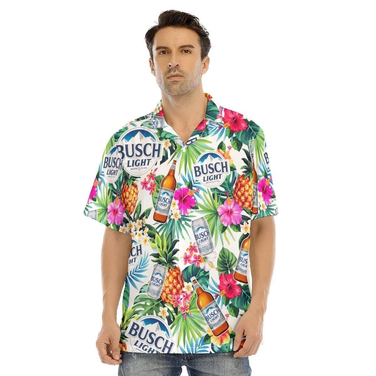 Busch Light Beer Hawaiian Shirt Tropical Flower Pineapple Beach Lovers Gift