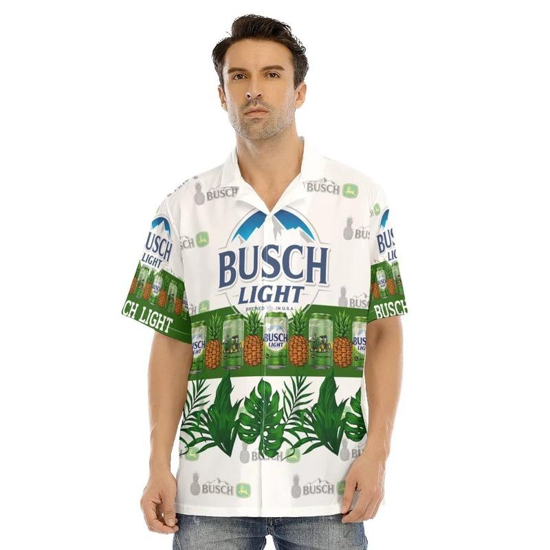 Busch Light John Deere Hawaiian Shirt Pineapples Tropical Leaves For The Farmers
