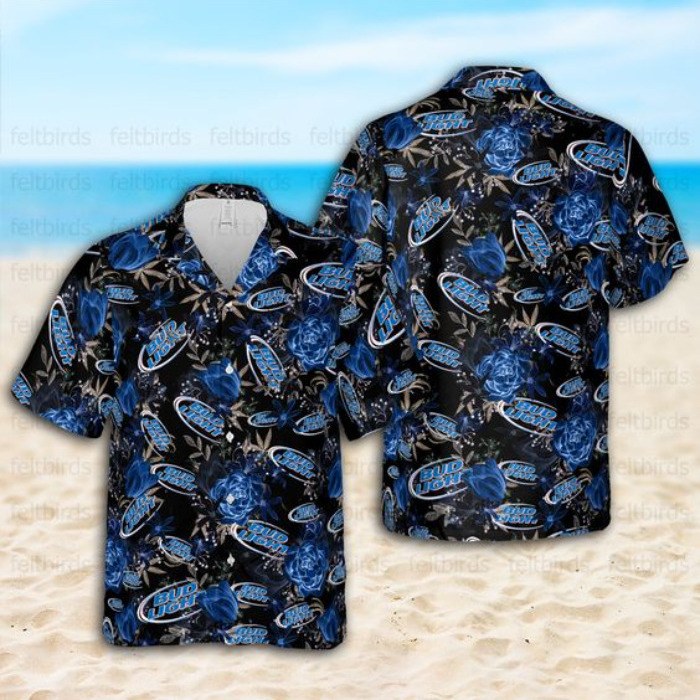 Bud Light Hawaiian Shirt Mysterious Blue Flowers In The Dark Beer Lovers Gift