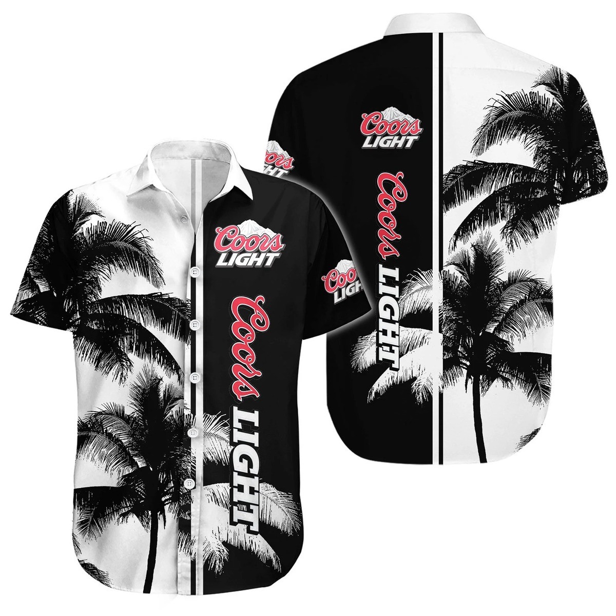 Black And White Coors Light Hawaiian Shirt Palm Tree Gift For Beach Lovers