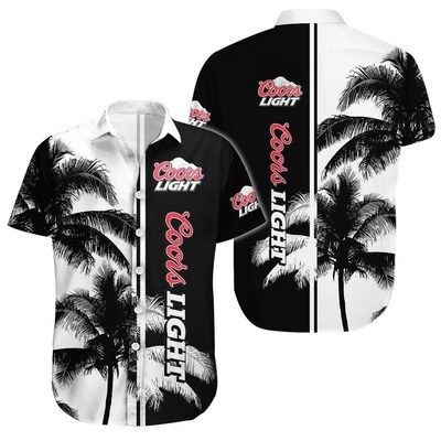 Black And White Coors Light Hawaiian Shirt Palm Tree Gift For Beach Lovers Black And White Coors Light Hawaiian Shirt Palm Tree Gift For Beach Lovers