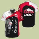 Red Black White Baby Groot Loves Coors Light Beer Hawaiian Shirt