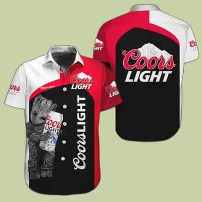 Red Black White Baby Groot Loves Coors Light Beer Hawaiian Shirt Red Black White Baby Groot Loves Coors Light Beer Hawaiian Shirt