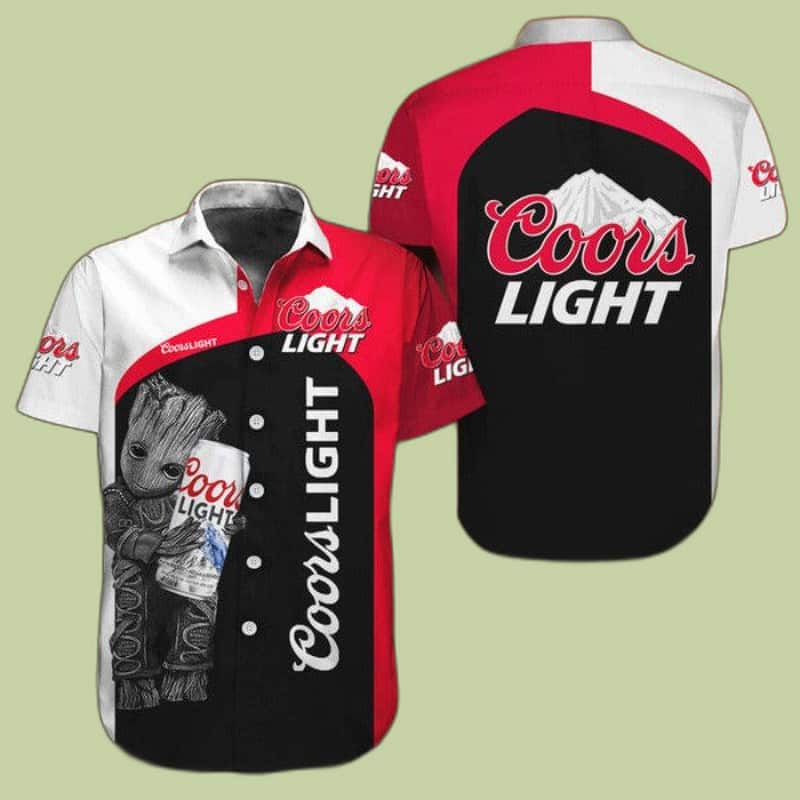 Red Black White Baby Groot Loves Coors Light Beer Hawaiian Shirt Red Black White Baby Groot Loves Coors Light Beer Hawaiian Shirt