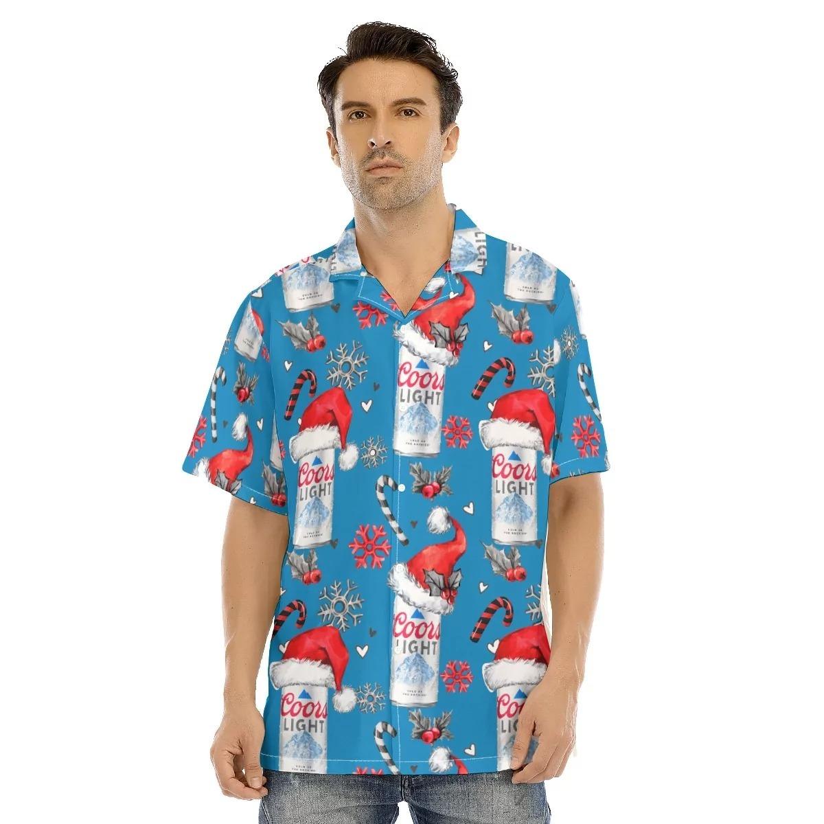 Santa Hats Coors Light Hawaiian Shirt Christmas Pattern Beer Lovers Gift