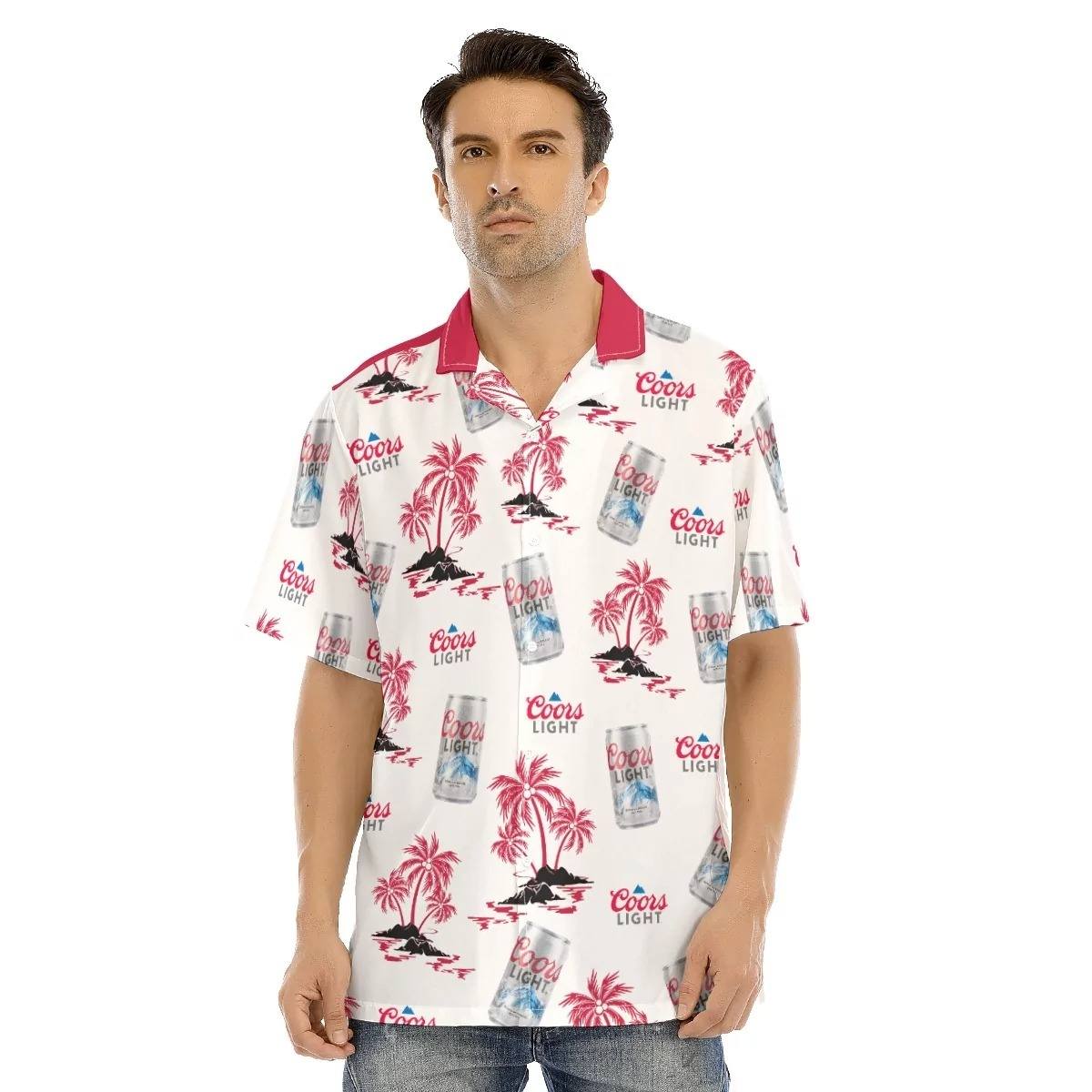 Coors Light Hawaiian Shirt Red Sea Island Pattern