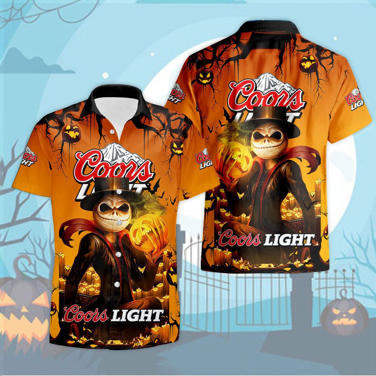 Halloween Jack Skellington Coors Light Beer Hawaiian Shirt