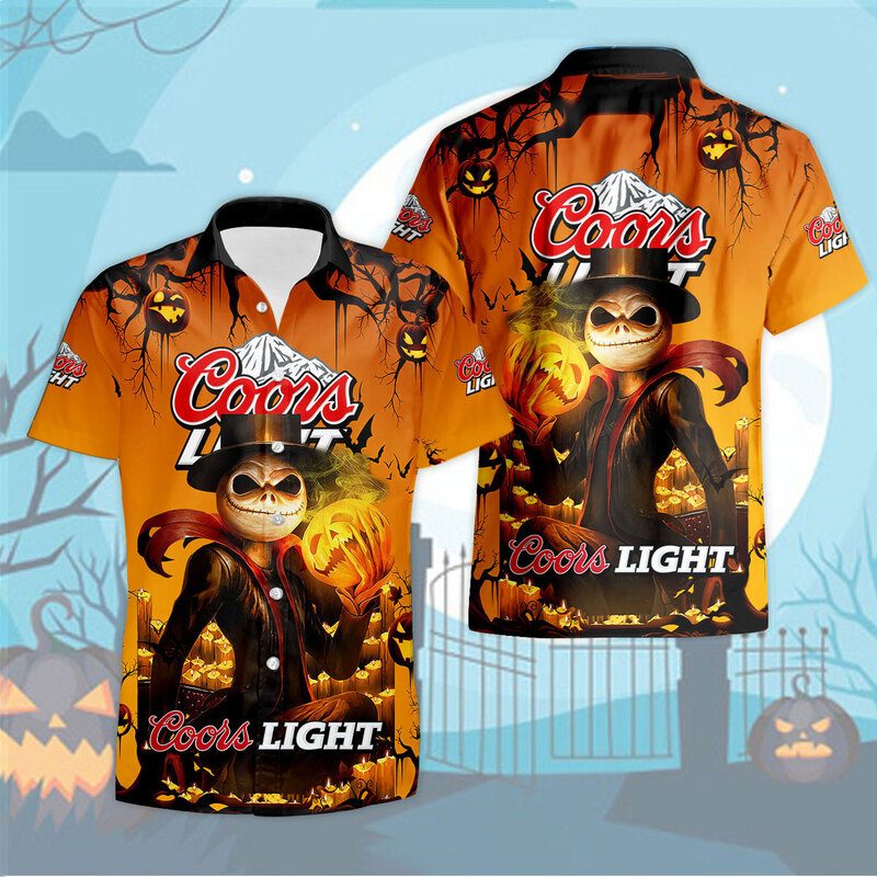 Halloween Jack Skellington Coors Light Beer Hawaiian Shirt Halloween Jack Skellington Coors Light Beer Hawaiian Shirt