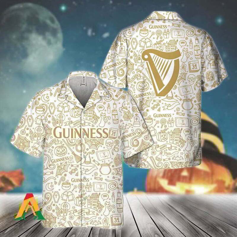 Happy Halloween Doodle Art Guinness Beer Hawaiian Shirt All Over Print