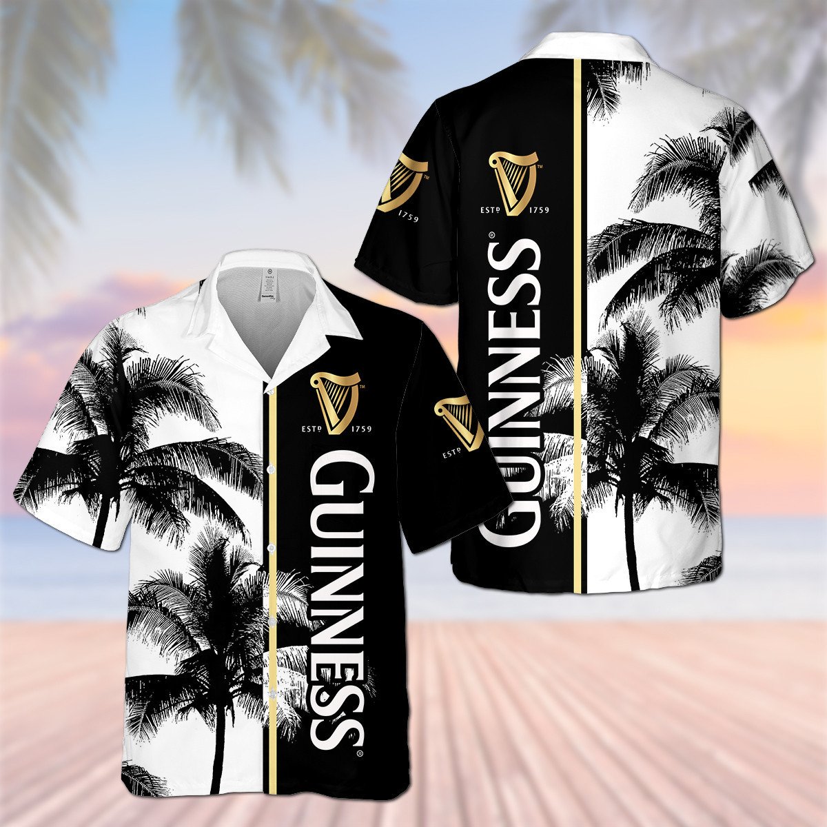 Vintage Guinness Hawaiian Shirt Tropical Coconut Tree Beach Lovers Gift