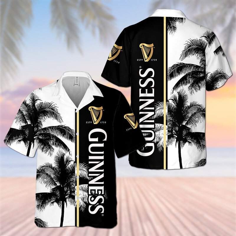 Vintage Guinness Hawaiian Shirt Tropical Coconut Tree Beach Lovers Gift