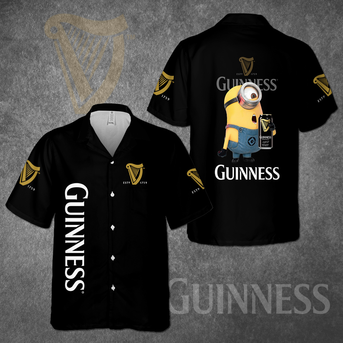 Cute Minion Loves Guinness Hawaiian Shirt Funny Beer Gift