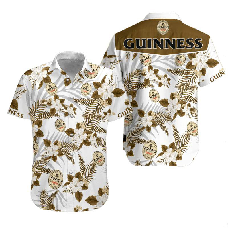 Guinness Beer Hawaiian Shirt Tropical Flower Pattern