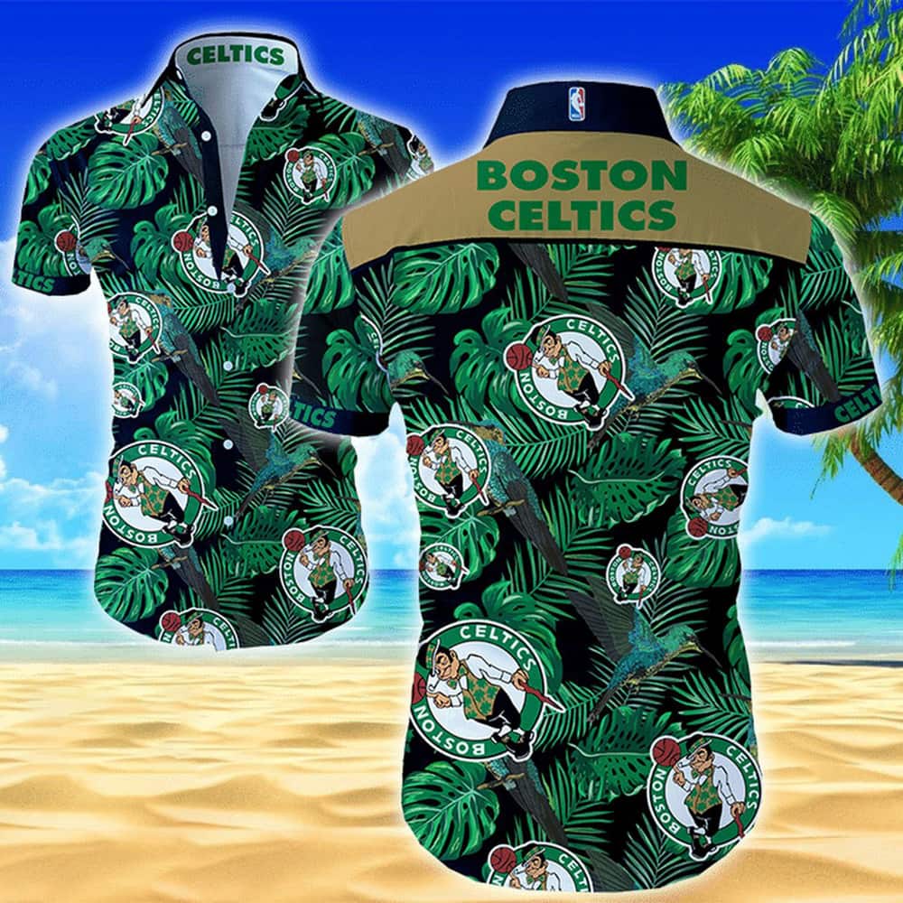 Boston Celtics Hawaiian Shirt Green Tropical Leaf Beach Lovers Gift