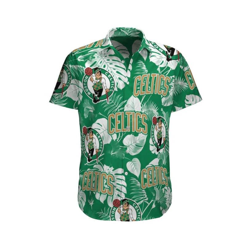 Boston Celtics Hawaiian Shirt Tropical Leaves Gift For Basketball Lovers