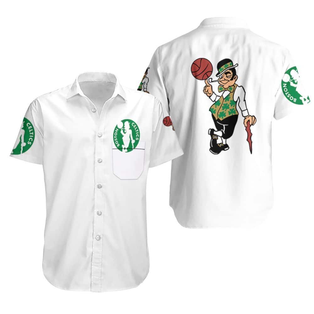 White Boston Celtics Hawaiian Shirt Gift For Basketball Fans