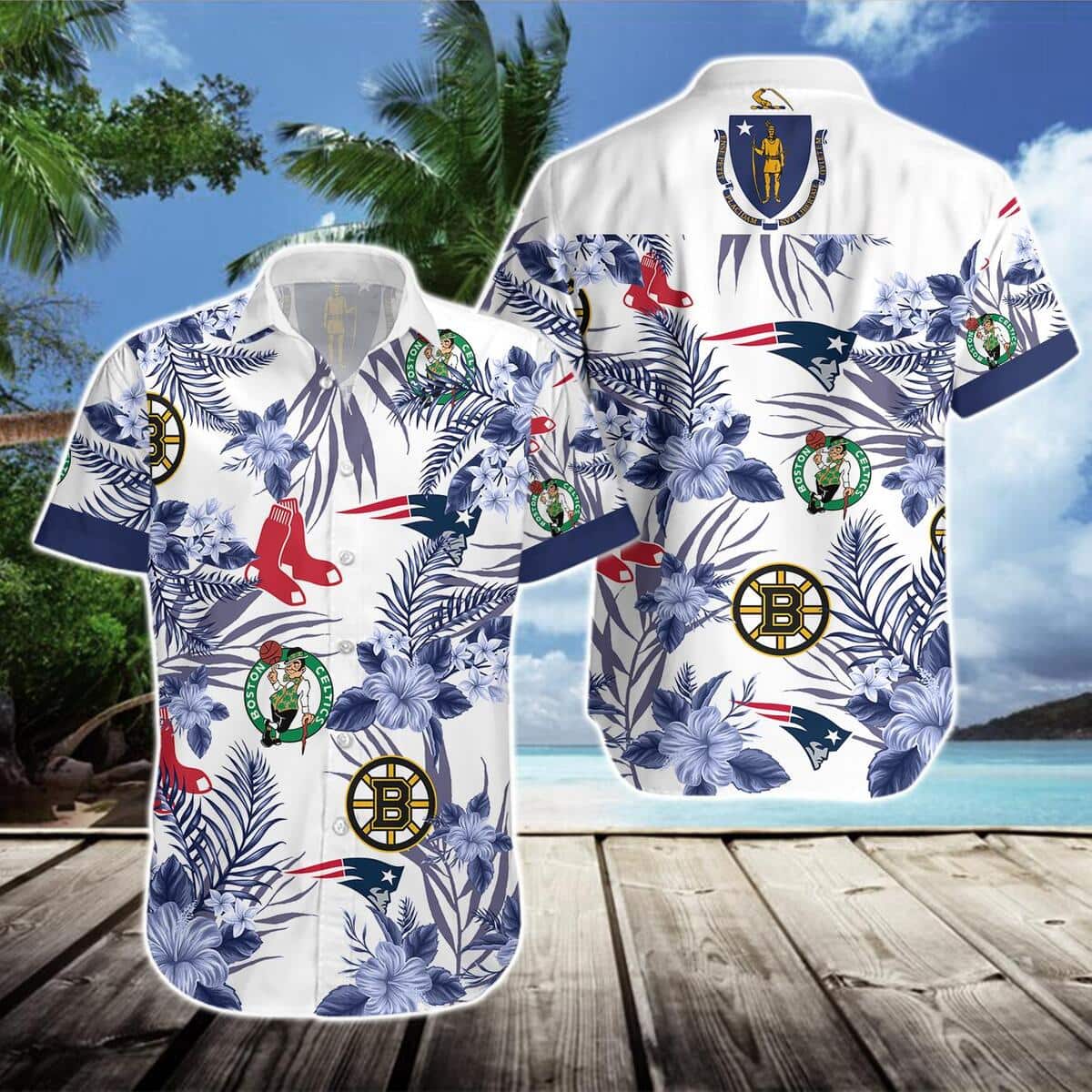 Boston Celtics Hawaiian Shirt Tropical Leaves Beach Lovers Gift